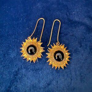 Sunflower Earrings Floral Earrings in gold and black